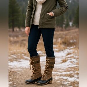 Sorel Conquest Carly Tall Boots • Waterproof Leather & Canvas • Women’s Size 9